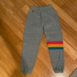 Aviator Nation XS gray sweatpants with rainbow on leg